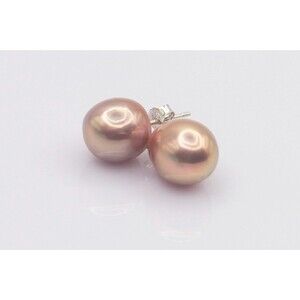 10mm Mauve Edison Pearl Stud Earrings 925 Silver Flat Back AA